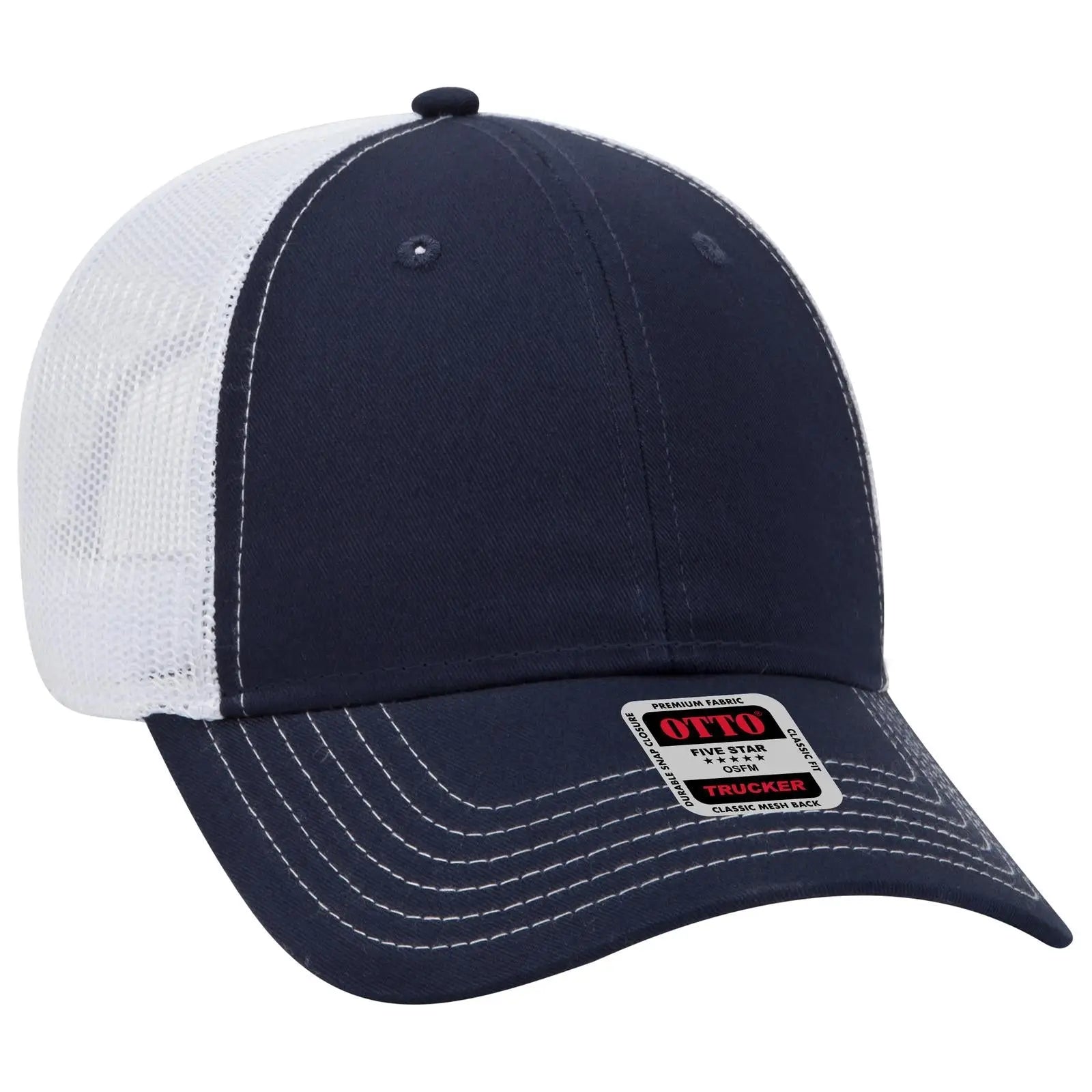 OTTO 83-1239 6 Panel Low Profile Mesh Back Trucker Cap - Nvy/Nvy/Wht - Nvy/Nvy/Wht / 6 1/2’’ - 7 5/8’’