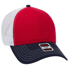 OTTO 83-1239 6 Panel Low Profile Mesh Back Trucker Cap - Nvy/Red/Wht - Nvy/Red/Wht / 6 1/2’’ - 7 5/8’’