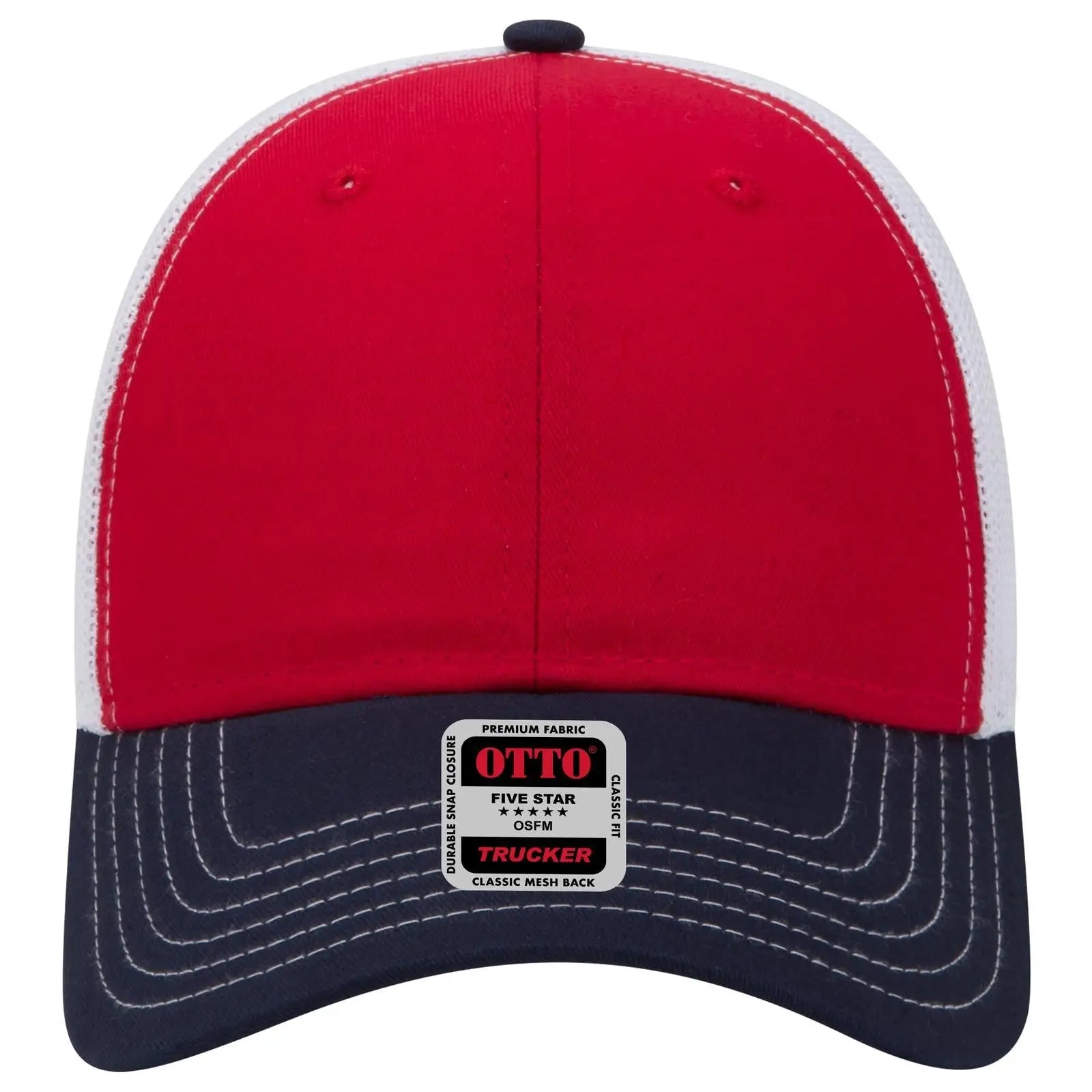 OTTO 83-1239 6 Panel Low Profile Mesh Back Trucker Cap - Nvy/Red/Wht - Nvy/Red/Wht / 6 1/2’’ - 7 5/8’’