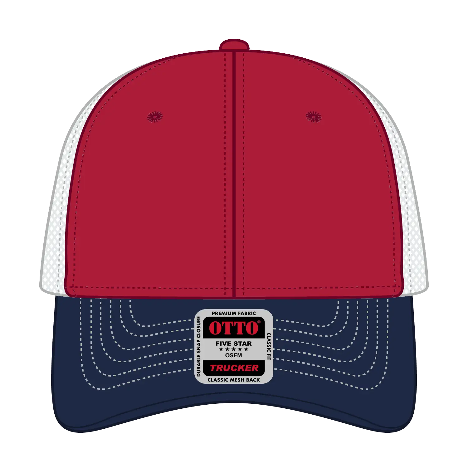 OTTO 83-1239 6 Panel Low Profile Mesh Back Trucker Cap - Nvy/Red/Wht - Nvy/Red/Wht / 6 1/2’’ - 7 5/8’’
