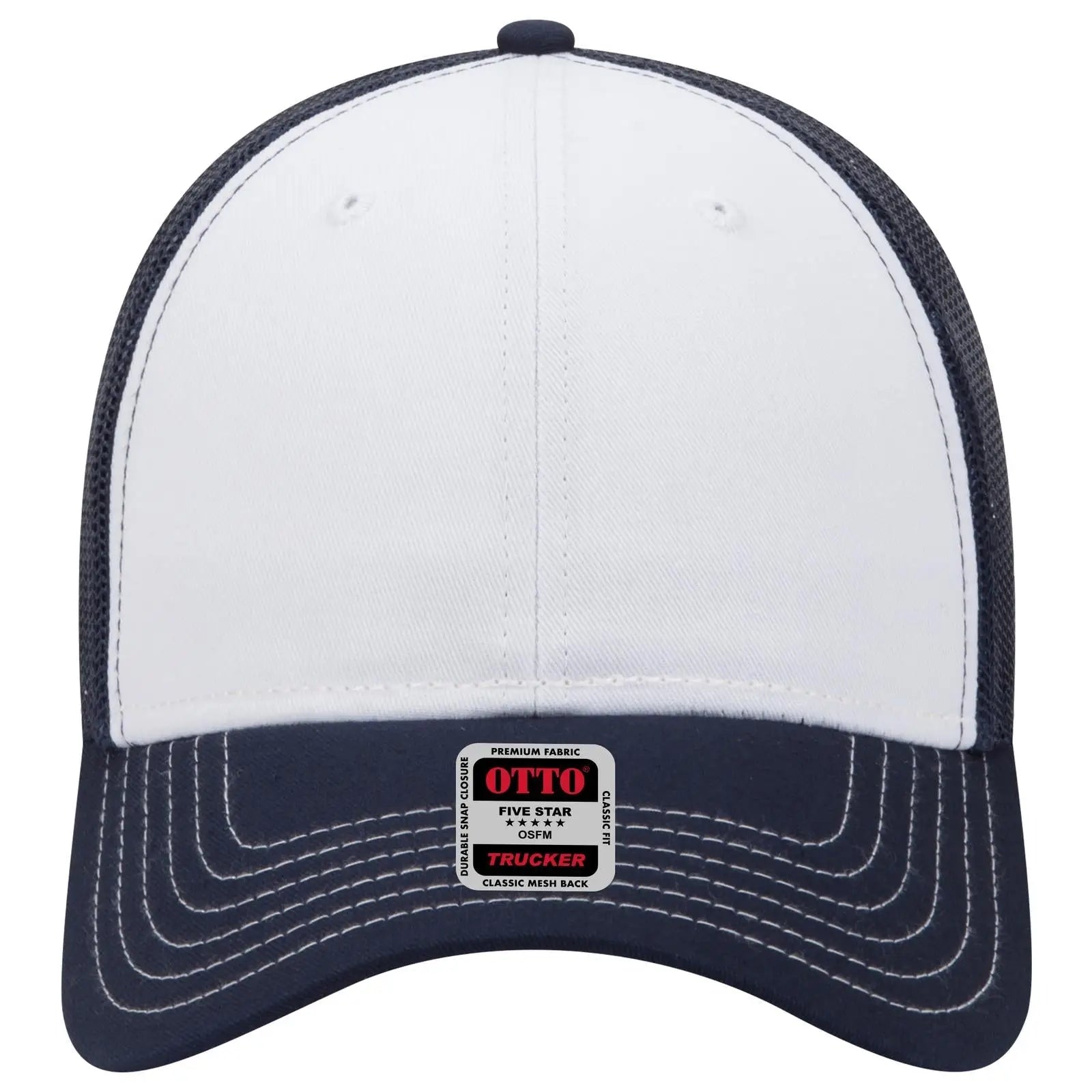 OTTO 83-1239 6 Panel Low Profile Mesh Back Trucker Cap - Nvy/Wht/Nvy - Nvy/Wht/Nvy / 6 1/2’’ - 7 5/8’’