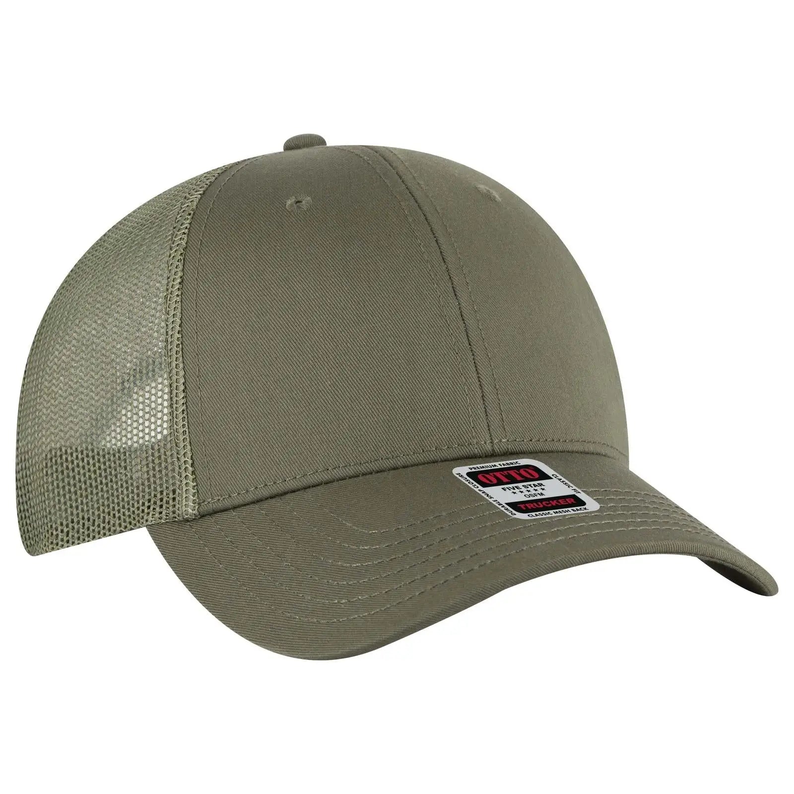 OTTO 83-1239 6 Panel Low Profile Mesh Back Trucker Cap - Ol. Green - Ol. Green / 6 1/2’’ - 7 5/8’’