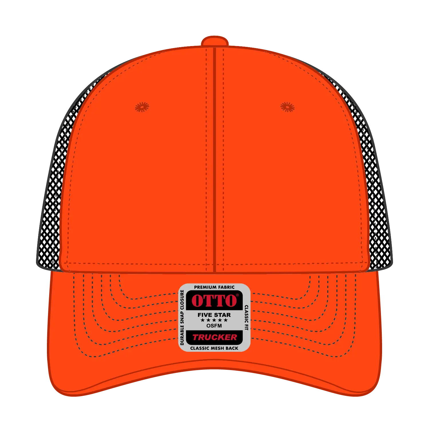 OTTO 83-1239 6 Panel Low Profile Mesh Back Trucker Cap - Org/Org/Blk - Org/Org/Blk / 6 1/2’’ - 7 5/8’’