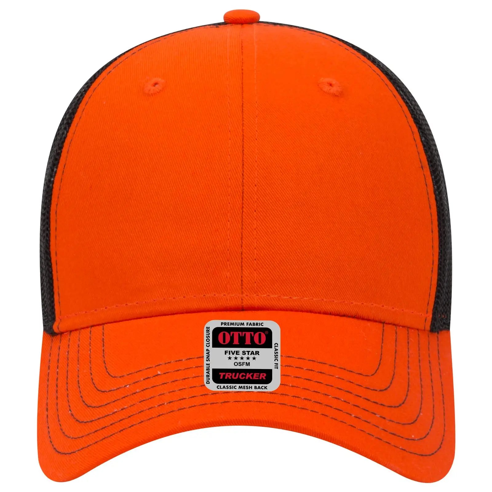 OTTO 83-1239 6 Panel Low Profile Mesh Back Trucker Cap - Org/Org/Blk - Org/Org/Blk / 6 1/2’’ - 7 5/8’’