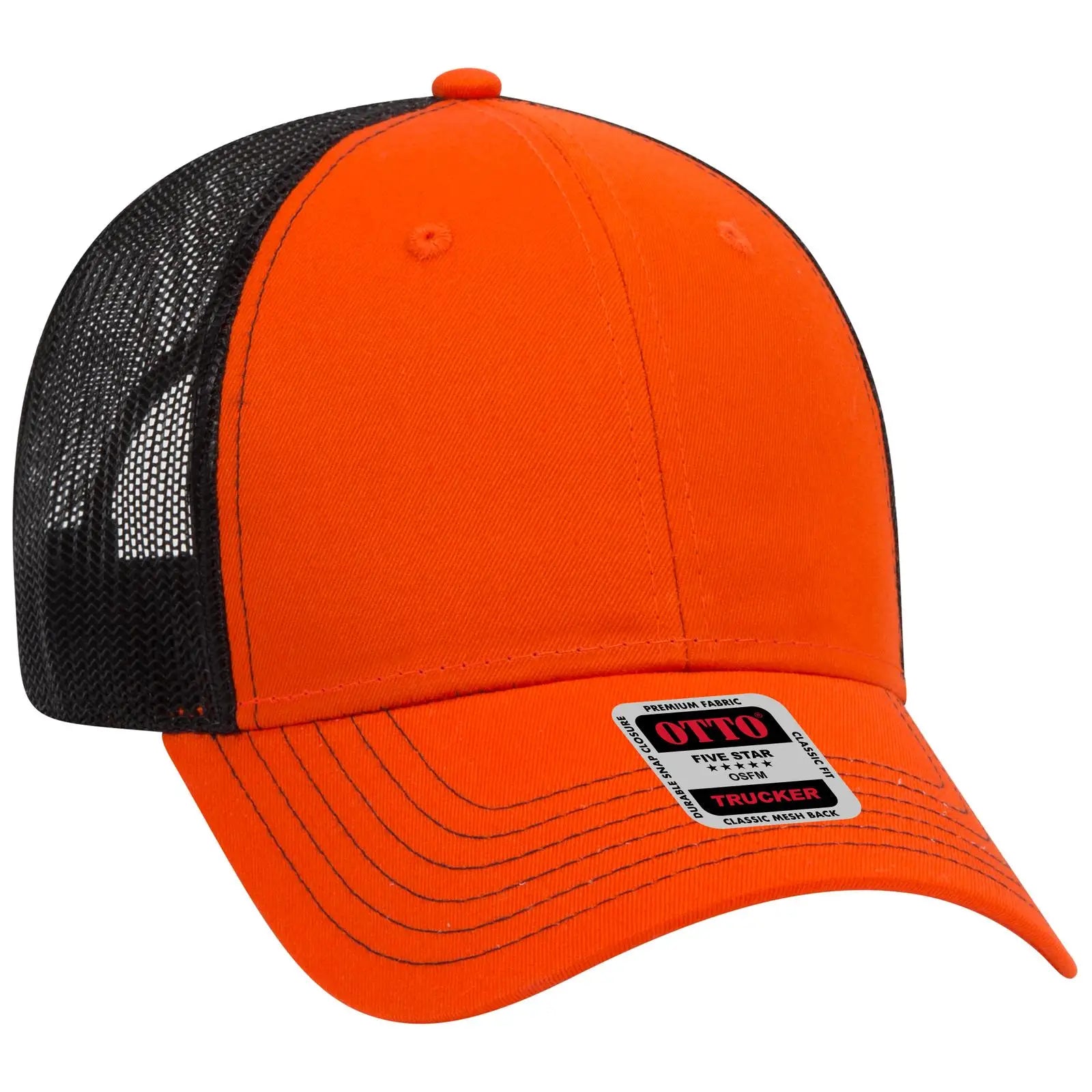 OTTO 83-1239 6 Panel Low Profile Mesh Back Trucker Cap - Org/Org/Blk - Org/Org/Blk / 6 1/2’’ - 7 5/8’’