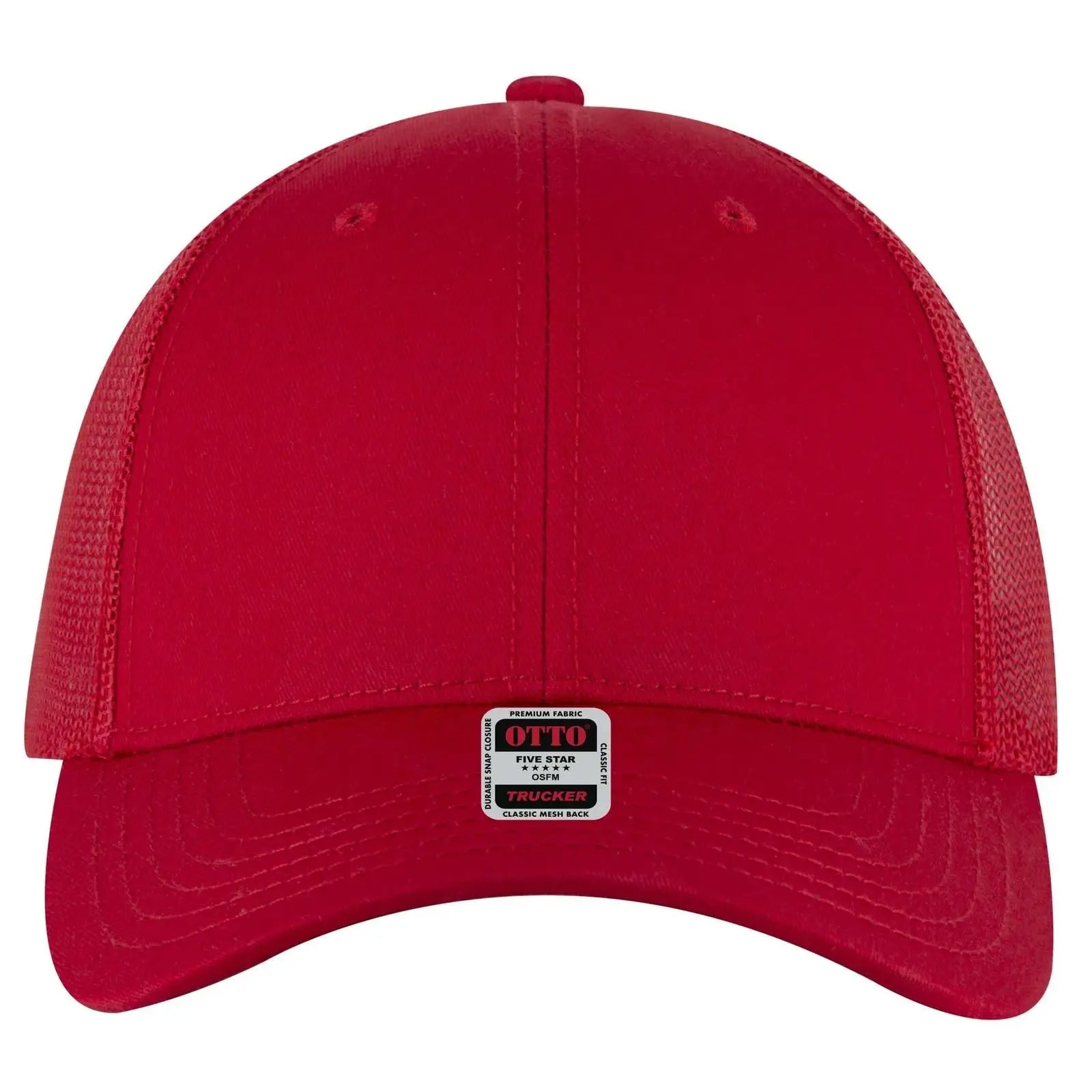 OTTO 83-1239 6 Panel Low Profile Mesh Back Trucker Cap - Red - Red / 6 1/2’’ - 7 5/8’’