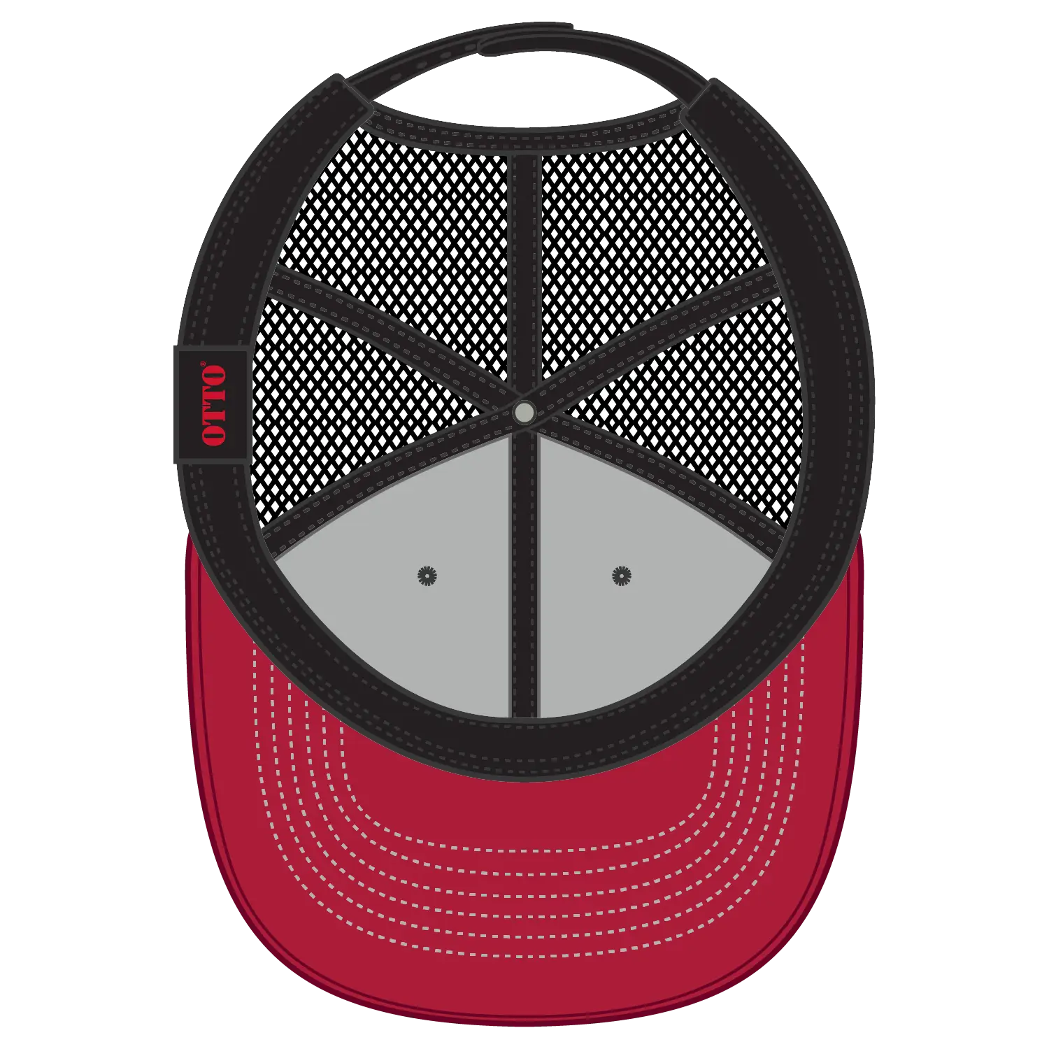 OTTO 83-1239 6 Panel Low Profile Mesh Back Trucker Cap - Red/Blk/Blk - Red/Blk/Blk / 6 1/2’’ - 7 5/8’’