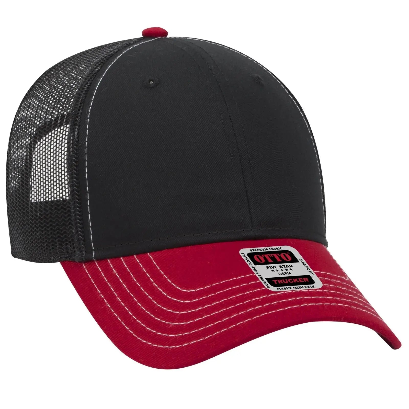 OTTO 83-1239 6 Panel Low Profile Mesh Back Trucker Cap - Red/Blk/Blk - Red/Blk/Blk / 6 1/2’’ - 7 5/8’’