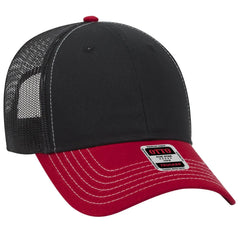 OTTO 83-1239 6 Panel Low Profile Mesh Back Trucker Cap - Red/Blk/Blk - Red/Blk/Blk / 6 1/2’’ - 7 5/8’’