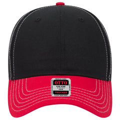 OTTO 83-1239 6 Panel Low Profile Mesh Back Trucker Cap - Red/Blk/Blk - Red/Blk/Blk / 6 1/2’’ - 7 5/8’’