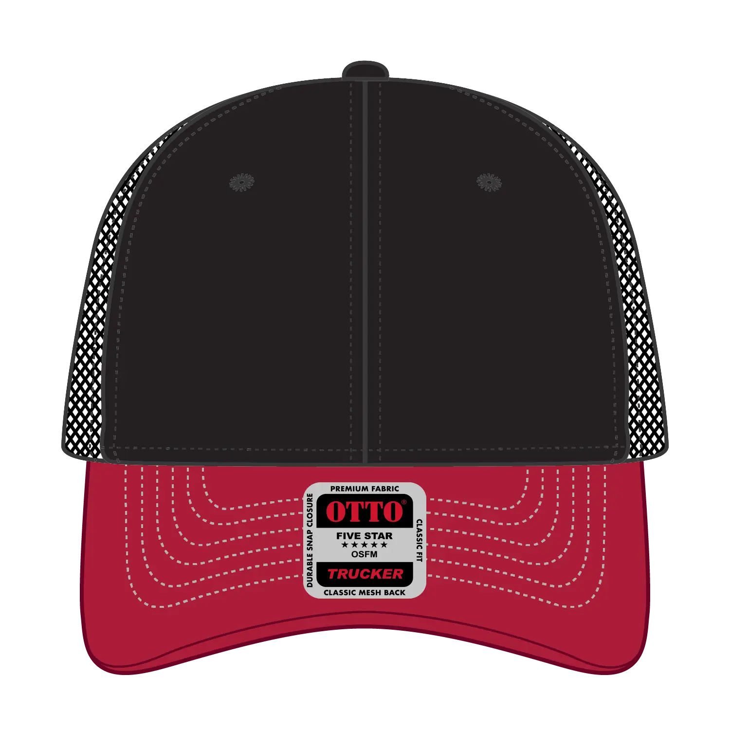 OTTO 83-1239 6 Panel Low Profile Mesh Back Trucker Cap - Red/Blk/Blk - Red/Blk/Blk / 6 1/2’’ - 7 5/8’’