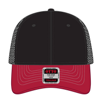 OTTO 83-1239 6 Panel Low Profile Mesh Back Trucker Cap - Red/Blk/Blk - Red/Blk/Blk / 6 1/2’’ - 7 5/8’’