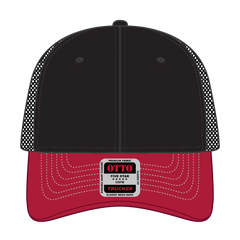 OTTO 83-1239 6 Panel Low Profile Mesh Back Trucker Cap - Red/Blk/Blk - Red/Blk/Blk / 6 1/2’’ - 7 5/8’’