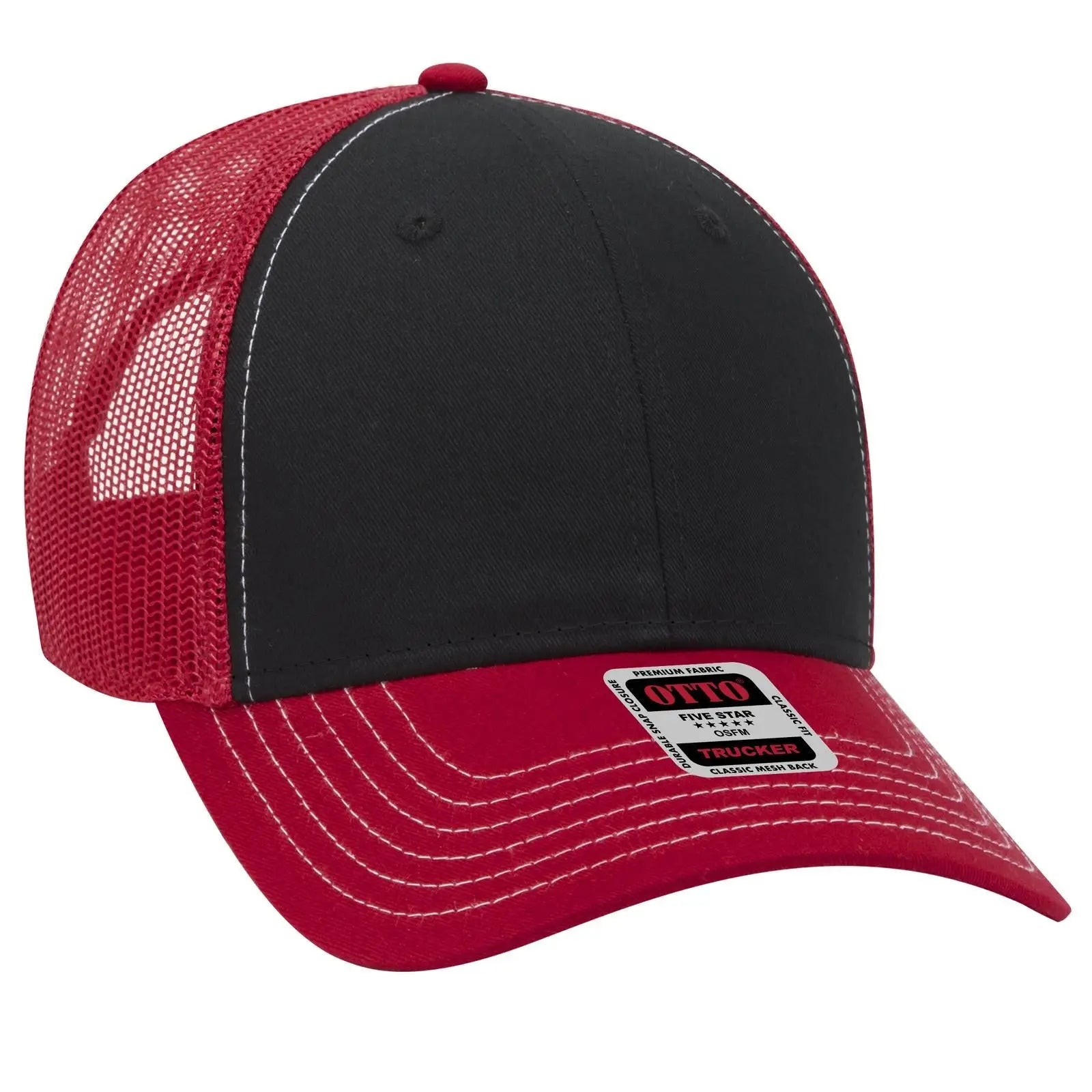 OTTO 83-1239 6 Panel Low Profile Mesh Back Trucker Cap - Red/Blk/Red - Red/Blk/Red / 6 1/2’’ - 7 5/8’’