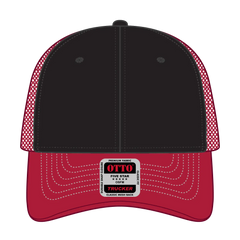 OTTO 83-1239 6 Panel Low Profile Mesh Back Trucker Cap - Red/Blk/Red - Red/Blk/Red / 6 1/2’’ - 7 5/8’’
