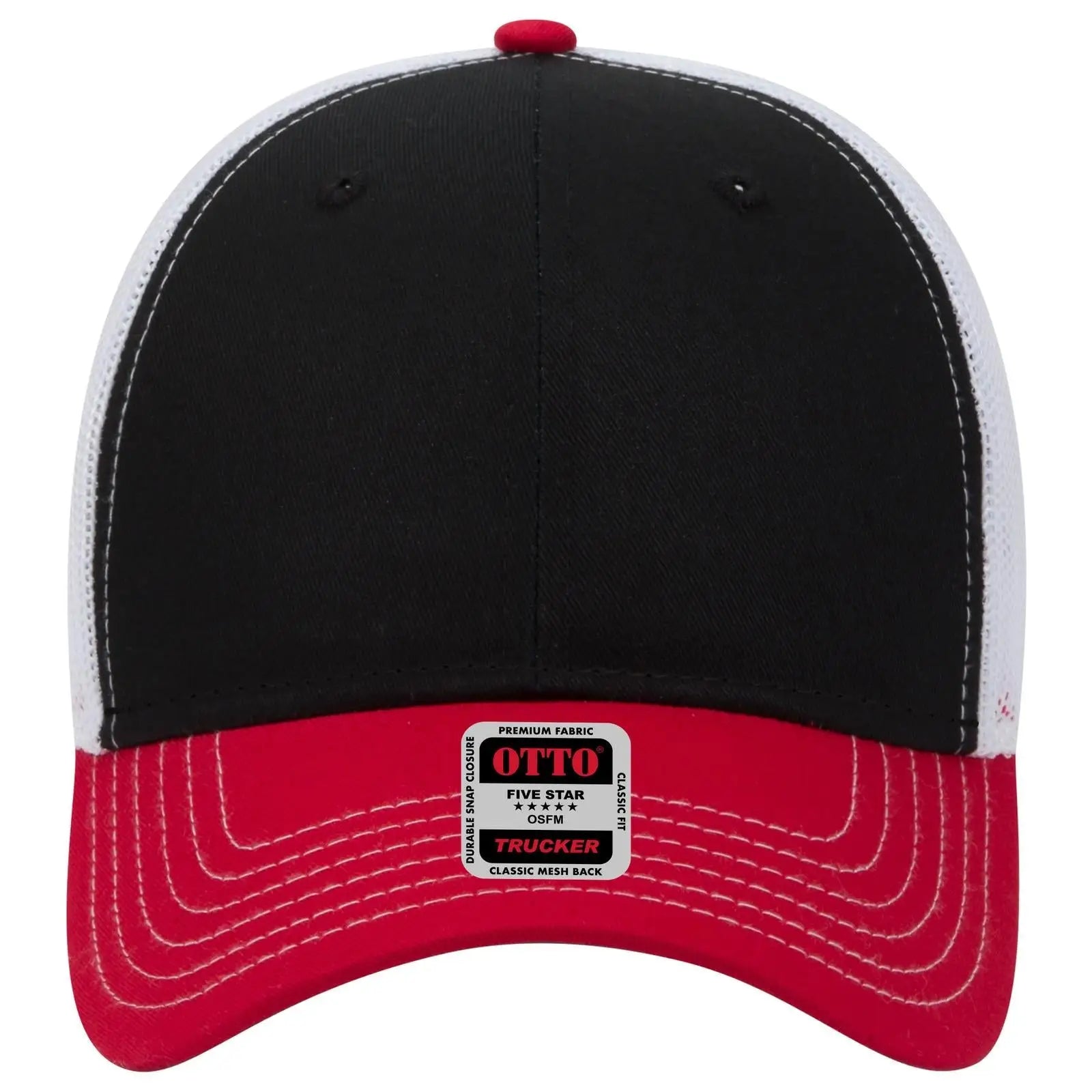 OTTO 83-1239 6 Panel Low Profile Mesh Back Trucker Cap - Red/Blk/Wht - Red/Blk/Wht / 6 1/2’’ - 7 5/8’’