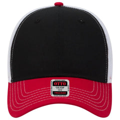 OTTO 83-1239 6 Panel Low Profile Mesh Back Trucker Cap - Red/Blk/Wht - Red/Blk/Wht / 6 1/2’’ - 7 5/8’’