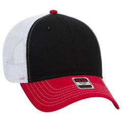 OTTO 83-1239 6 Panel Low Profile Mesh Back Trucker Cap - Red/Blk/Wht - Red/Blk/Wht / 6 1/2’’ - 7 5/8’’