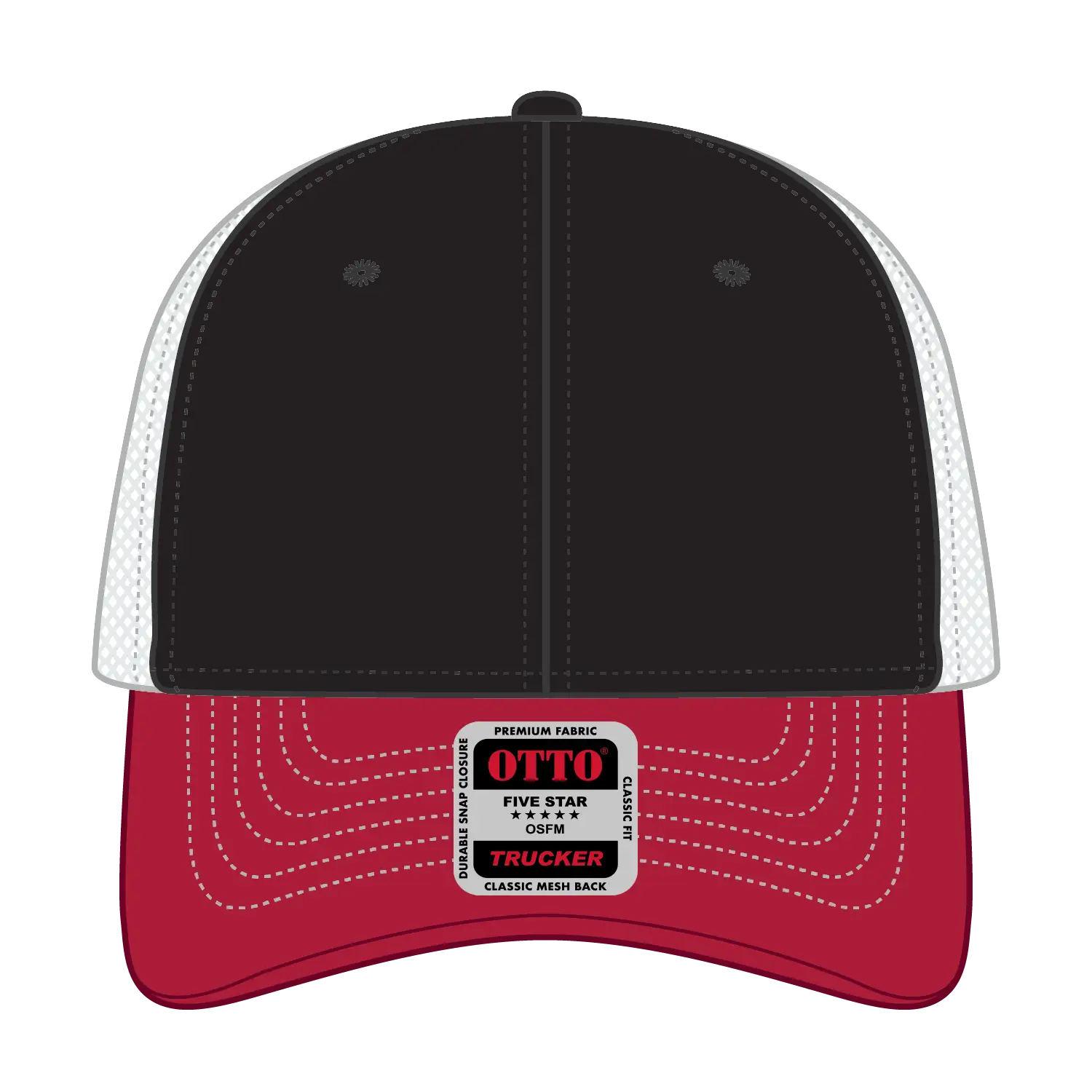 OTTO 83-1239 6 Panel Low Profile Mesh Back Trucker Cap - Red/Blk/Wht - Red/Blk/Wht / 6 1/2’’ - 7 5/8’’