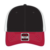 OTTO 83-1239 6 Panel Low Profile Mesh Back Trucker Cap - Red/Blk/Wht - Red/Blk/Wht / 6 1/2’’ - 7 5/8’’