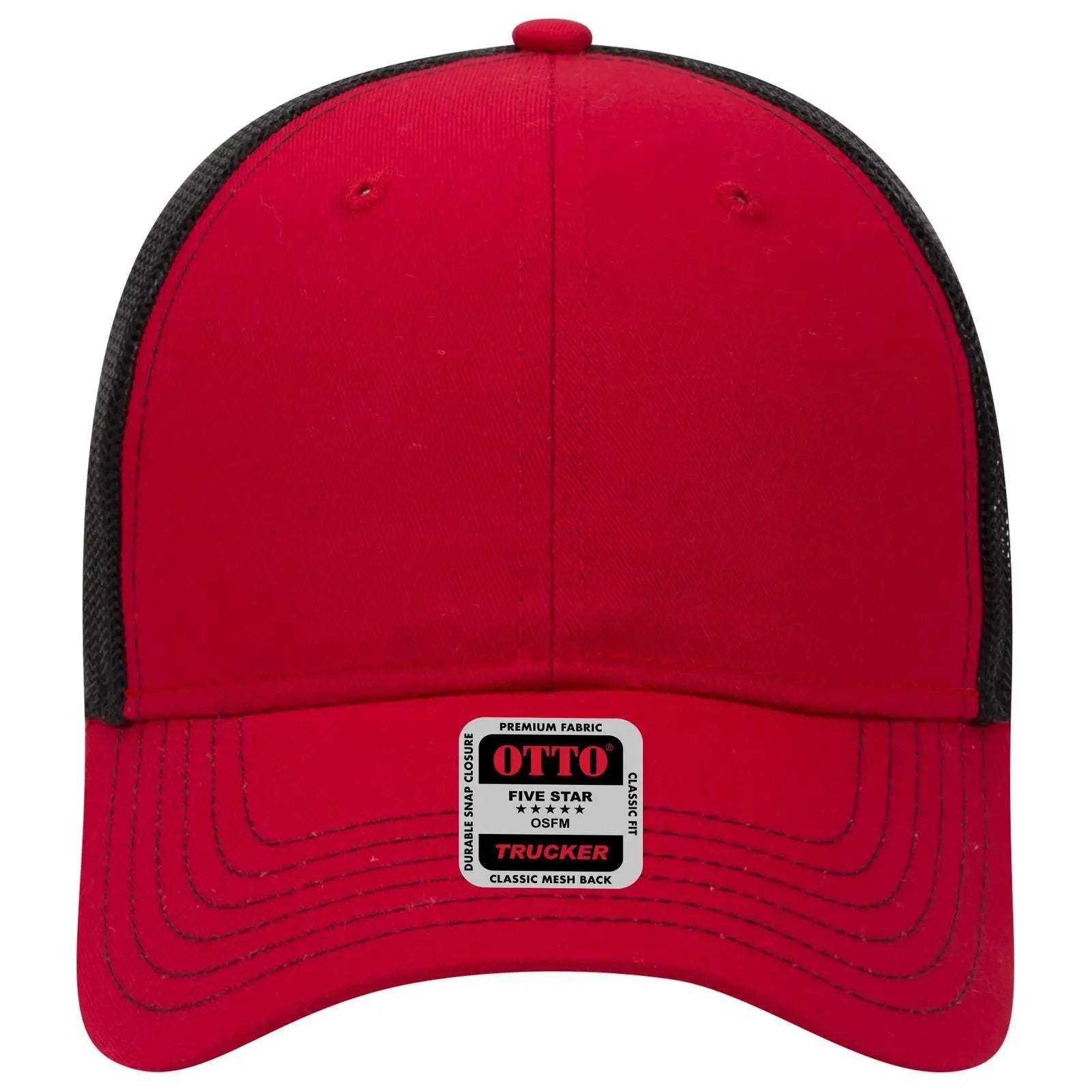 OTTO 83-1239 6 Panel Low Profile Mesh Back Trucker Cap - Red/Red/Blk - Red/Red/Blk / 6 1/2’’ - 7 5/8’’