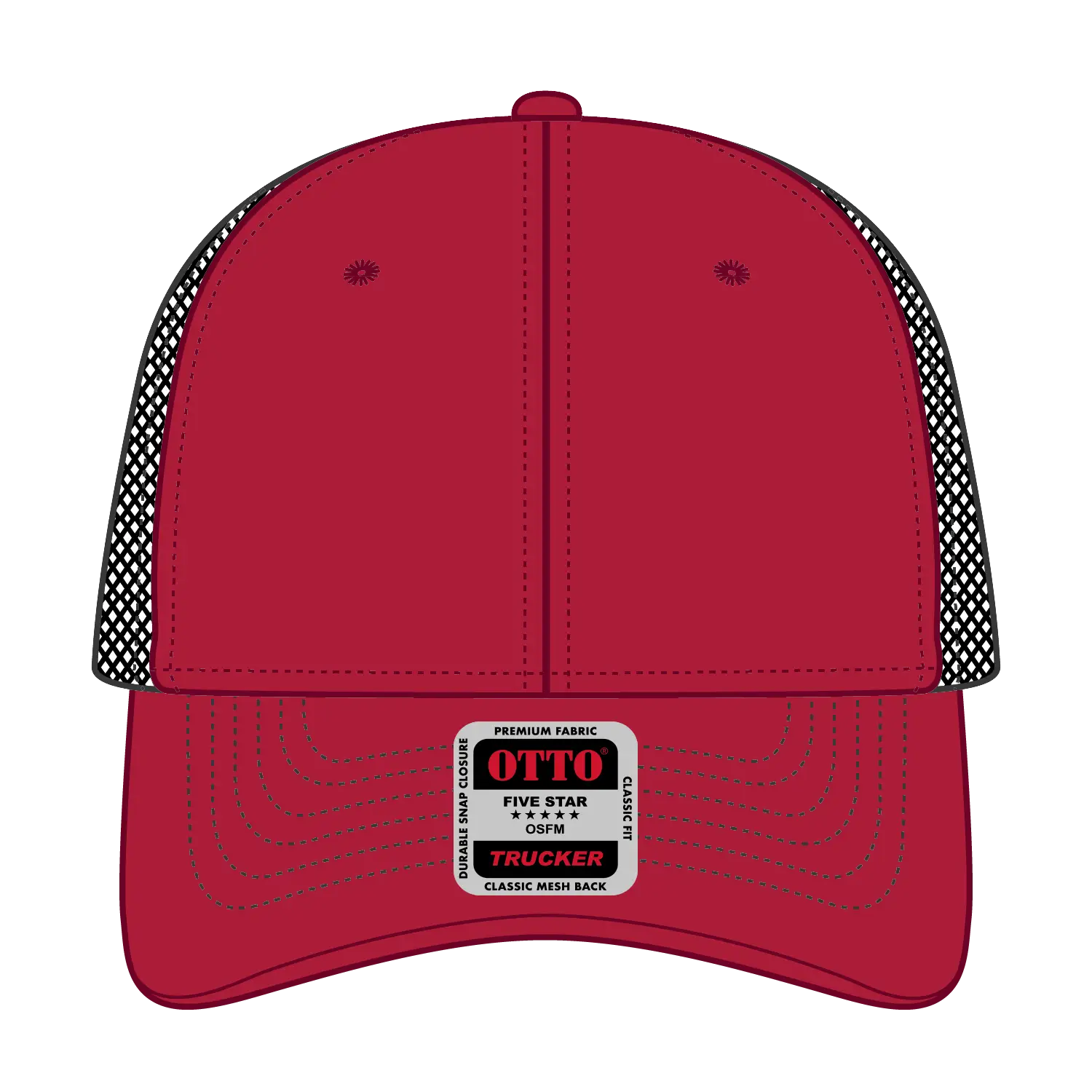 OTTO 83-1239 6 Panel Low Profile Mesh Back Trucker Cap - Red/Red/Blk - Red/Red/Blk / 6 1/2’’ - 7 5/8’’