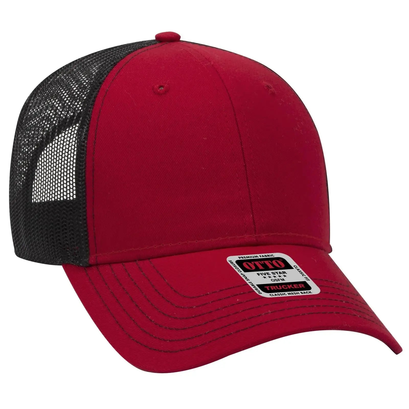 OTTO 83-1239 6 Panel Low Profile Mesh Back Trucker Cap - Red/Red/Blk - Red/Red/Blk / 6 1/2’’ - 7 5/8’’
