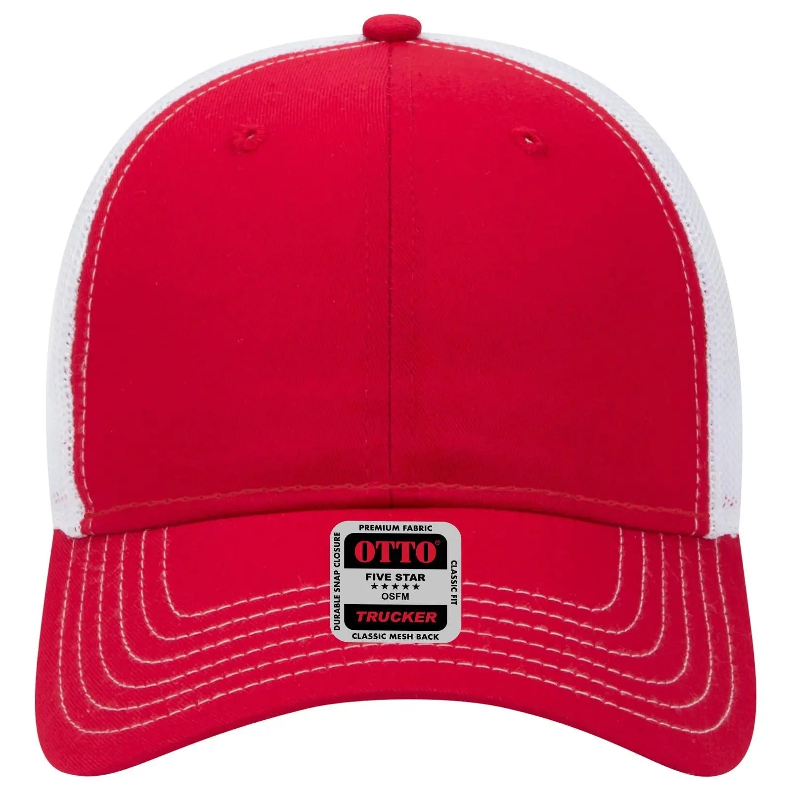 OTTO 83-1239 6 Panel Low Profile Mesh Back Trucker Cap - Red/Red/Wht - Red/Red/Wht / 6 1/2’’ - 7 5/8’’