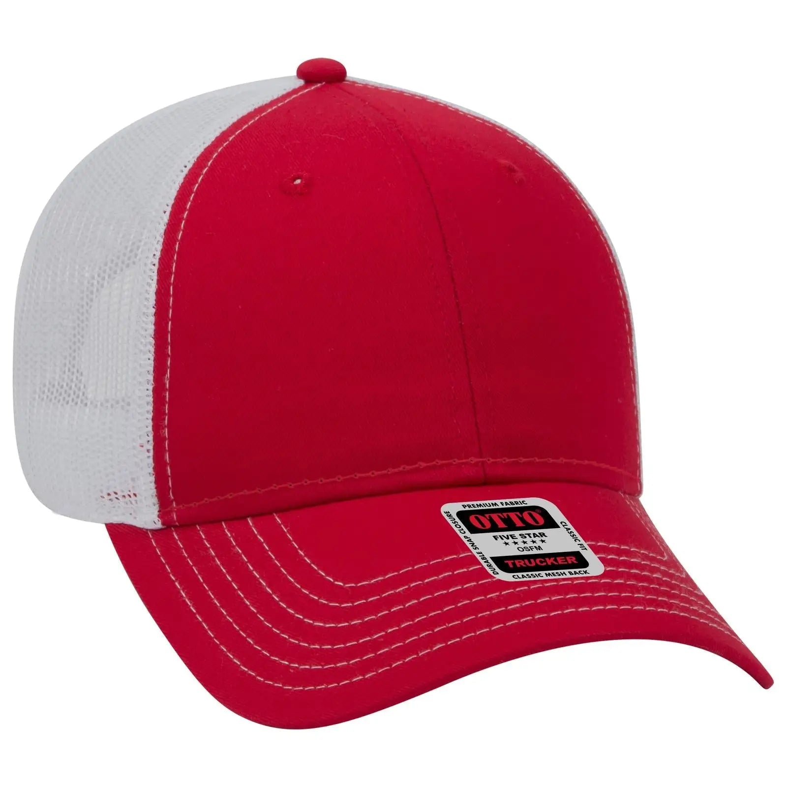 OTTO 83-1239 6 Panel Low Profile Mesh Back Trucker Cap - Red/Red/Wht - Red/Red/Wht / 6 1/2’’ - 7 5/8’’