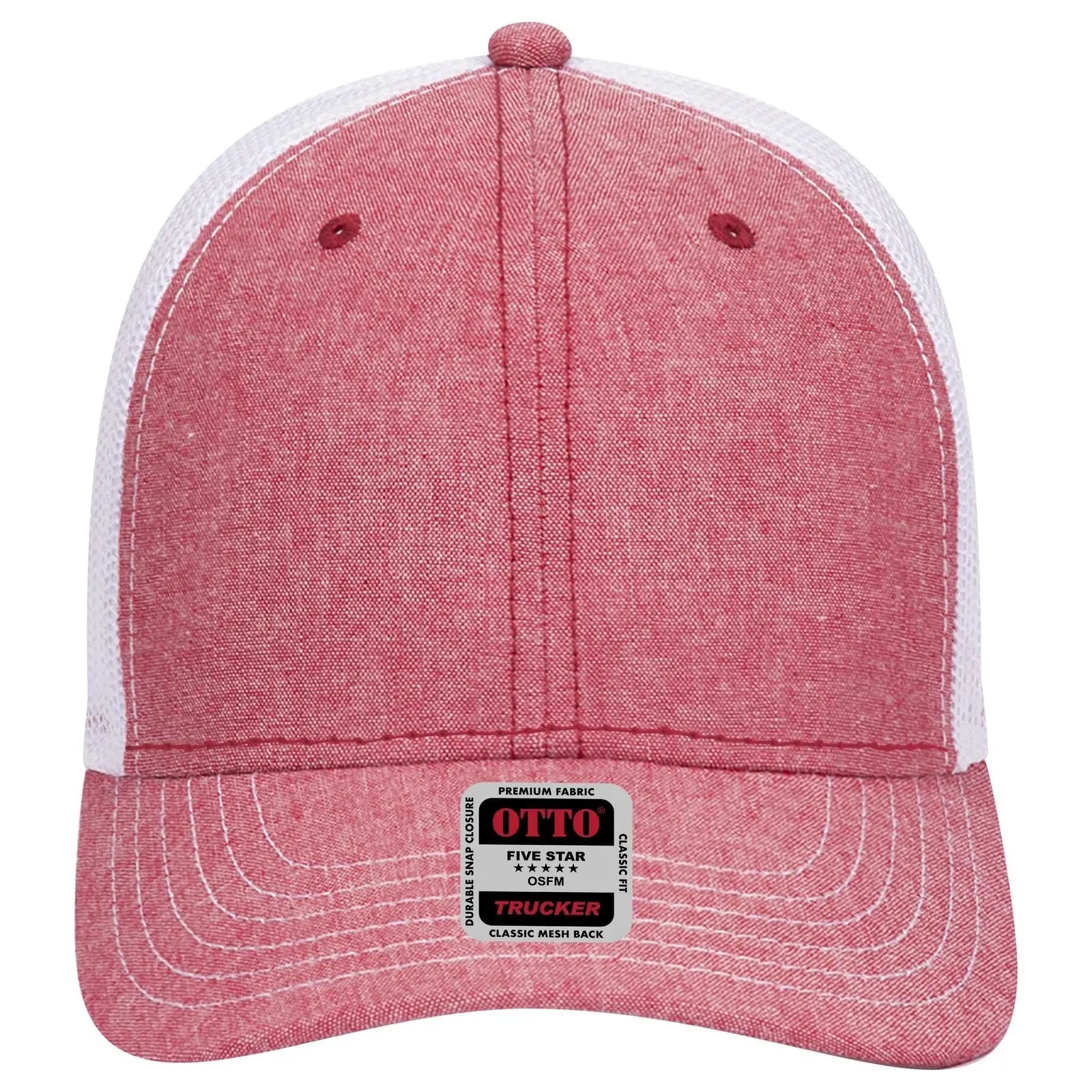 OTTO 83-1239 6 Panel Low Profile Mesh Back Trucker Cap - Red/Wht - Red/Wht / 6 1/2’’ - 7 5/8’’
