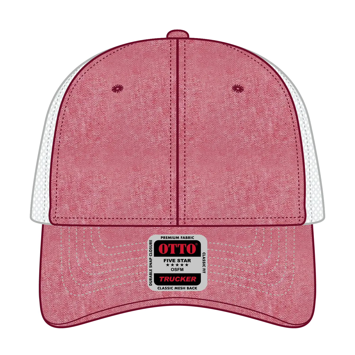 OTTO 83-1239 6 Panel Low Profile Mesh Back Trucker Cap - Red/Wht - Red/Wht / 6 1/2’’ - 7 5/8’’