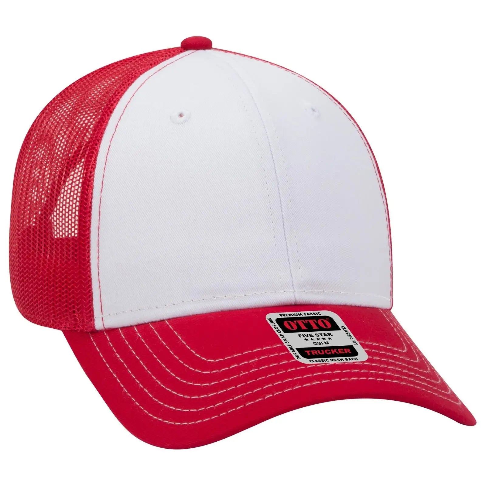 OTTO 83-1239 6 Panel Low Profile Mesh Back Trucker Cap - Red/Wht/Red - Red/Wht/Red / 6 1/2’’ - 7 5/8’’