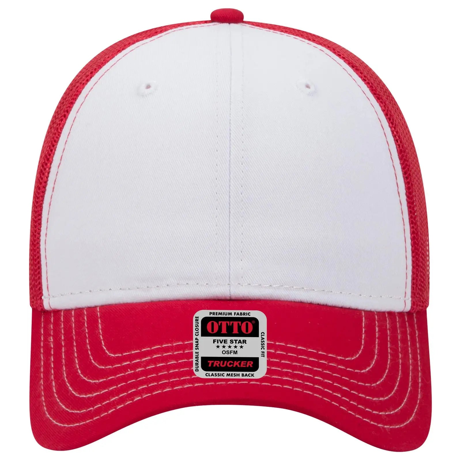 OTTO 83-1239 6 Panel Low Profile Mesh Back Trucker Cap - Red/Wht/Red - Red/Wht/Red / 6 1/2’’ - 7 5/8’’