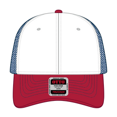 OTTO 83-1239 6 Panel Low Profile Mesh Back Trucker Cap - Red/Wht/Ryl - Red/Wht/Ryl / 6 1/2’’ - 7 5/8’’