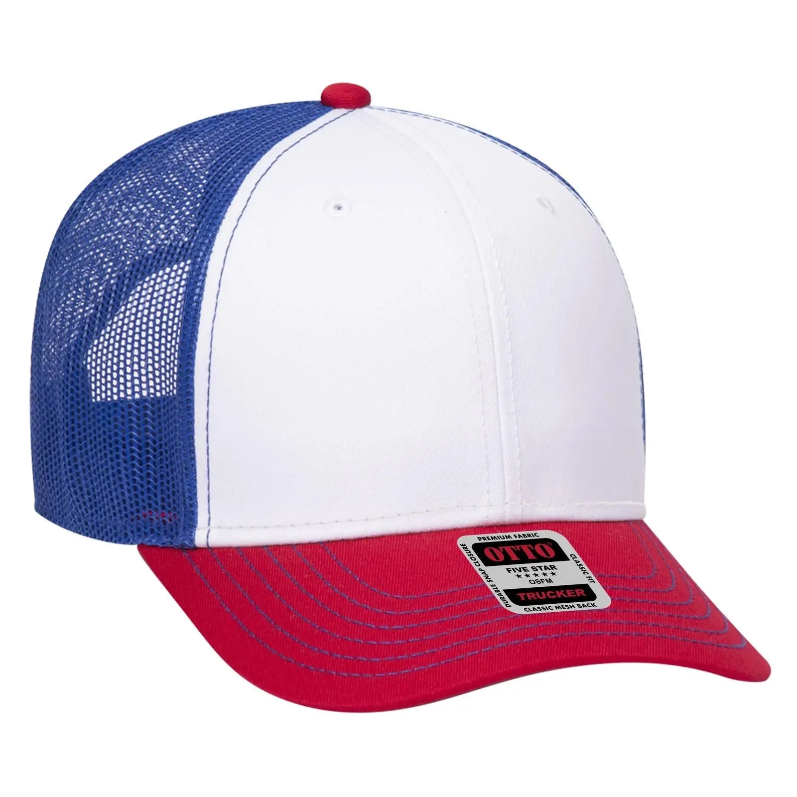 OTTO 83-1239 6 Panel Low Profile Mesh Back Trucker Cap - Red/Wht/Ryl - Red/Wht/Ryl / 6 1/2’’ - 7 5/8’’