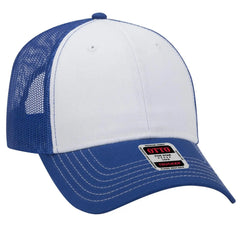 OTTO 83-1239 6 Panel Low Profile Mesh Back Trucker Cap - Ryl/Wht/Ryl - Ryl/Wht/Ryl / 6 1/2’’ - 7 5/8’’