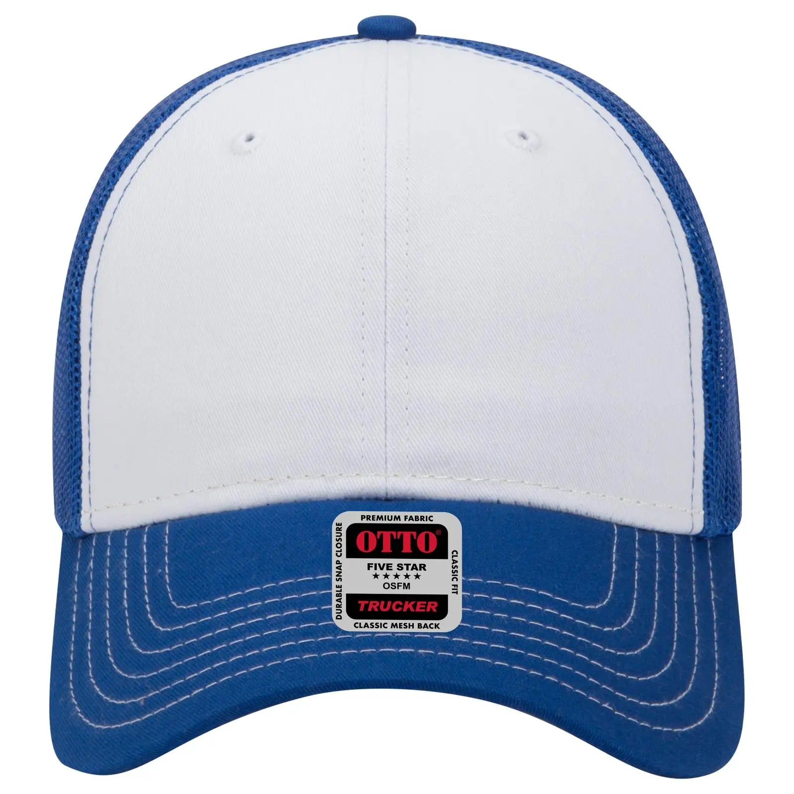 OTTO 83-1239 6 Panel Low Profile Mesh Back Trucker Cap - Ryl/Wht/Ryl - Ryl/Wht/Ryl / 6 1/2’’ - 7 5/8’’