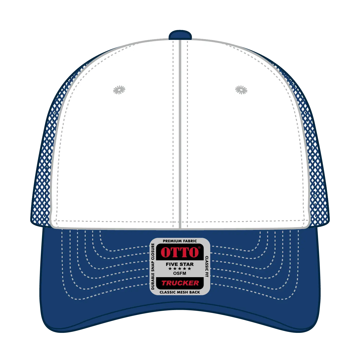 OTTO 83-1239 6 Panel Low Profile Mesh Back Trucker Cap - Ryl/Wht/Ryl - Ryl/Wht/Ryl / 6 1/2’’ - 7 5/8’’