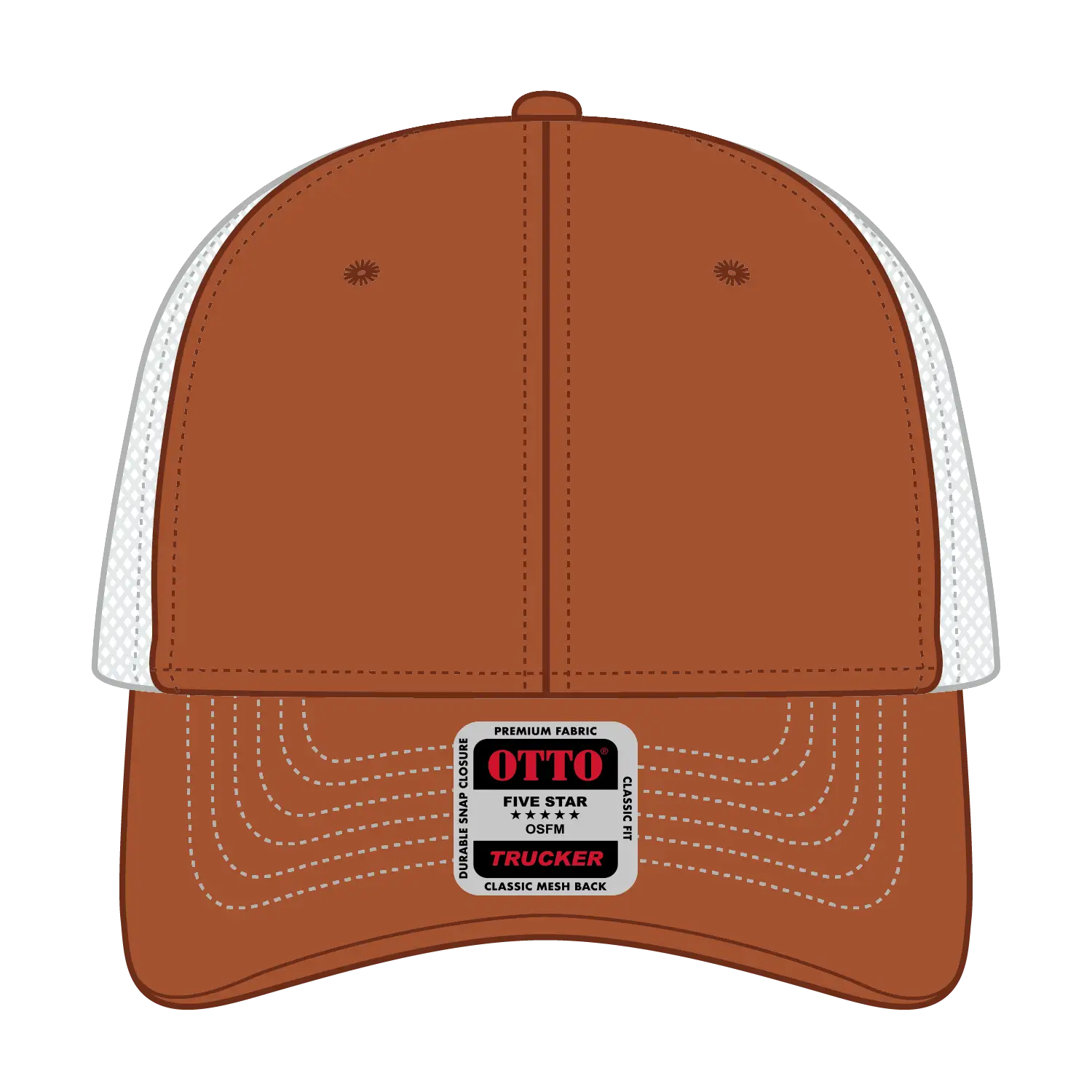 OTTO 83-1239 6 Panel Low Profile Mesh Back Trucker Cap - Tx Org/Tx Org/Wht - Tx Org/Tx Org/Wht / 6 1/2’’ - 7 5/8’’