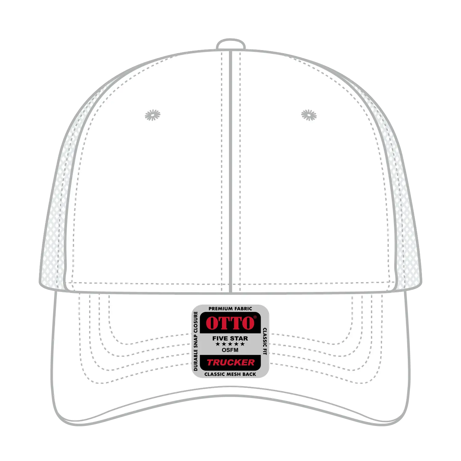 OTTO 83-1239 6 Panel Low Profile Mesh Back Trucker Cap - White - White / 6’’ - 7 1/8’’