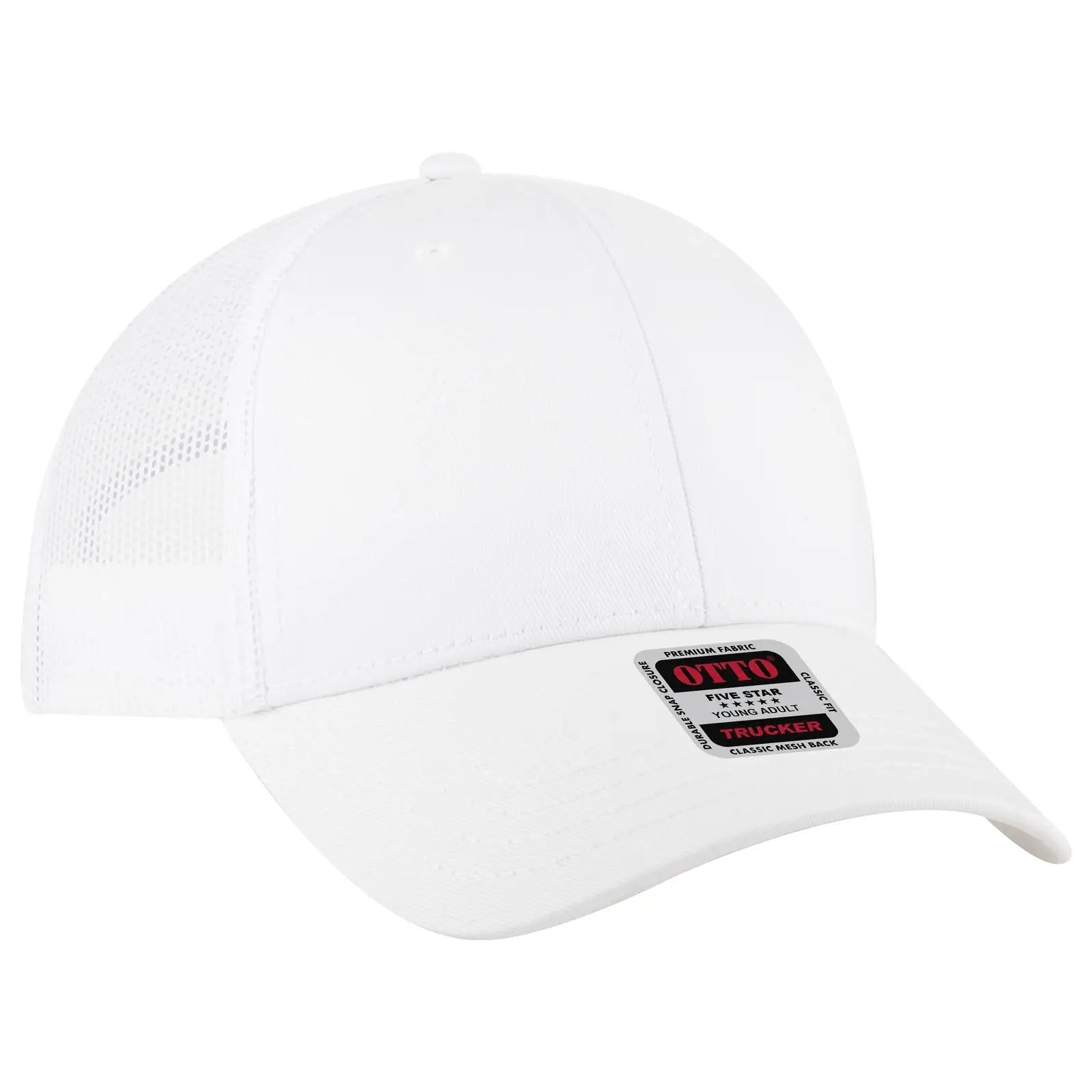 OTTO 83-1239 6 Panel Low Profile Mesh Back Trucker Cap - White