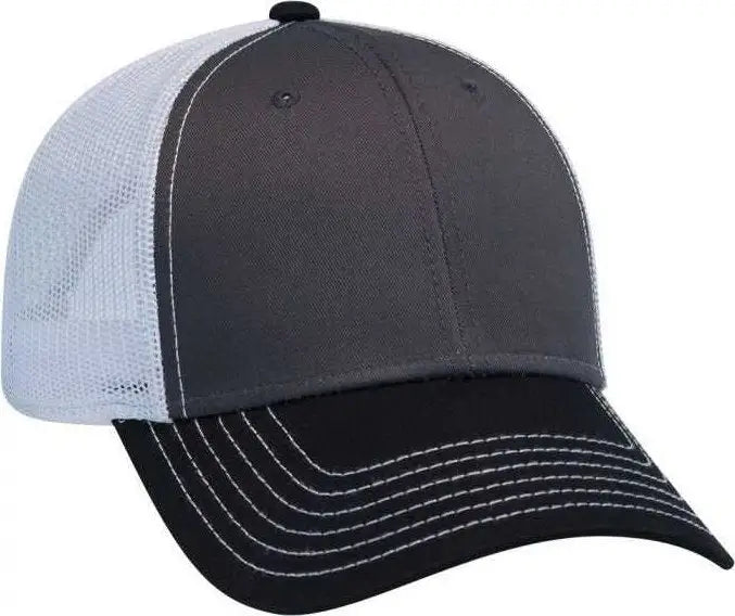 OTTO 83-1239 6 Panel Low Profile Mesh Back Trucker Hat - Black Charcoal White - Black White / One Size Fits Most