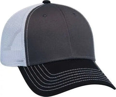 OTTO 83-1239 6 Panel Low Profile Mesh Back Trucker Hat - Black Charcoal White - Black White / One Size Fits Most