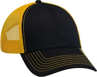 OTTO 83-1239 6 Panel Low Profile Mesh Back Trucker Hat - Black Black Gold - Black Gold / One Size Fits Most