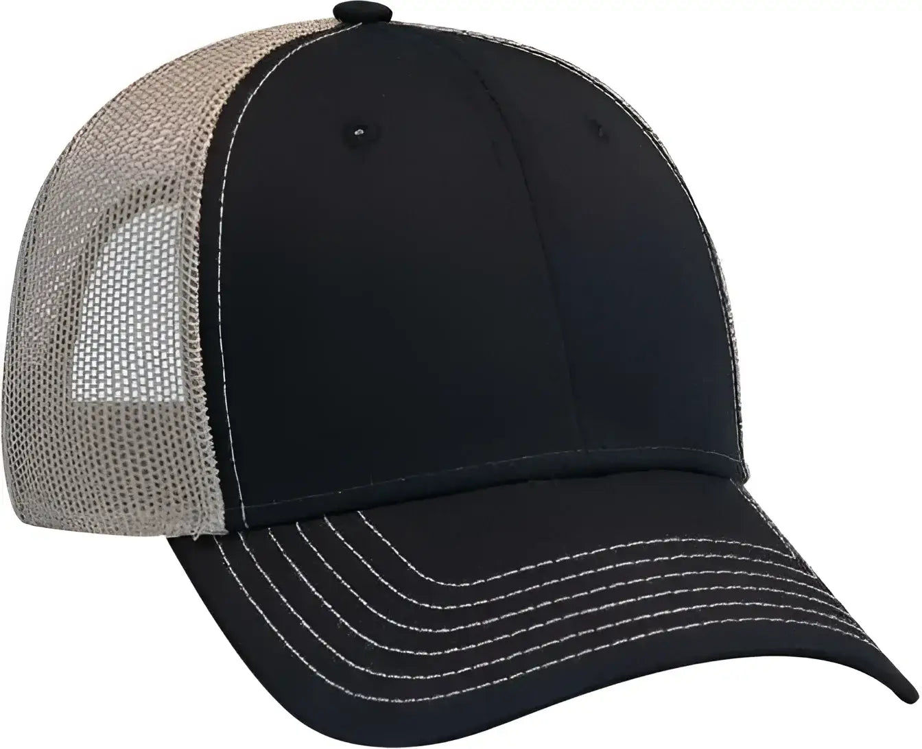 OTTO 83-1239 6 Panel Low Profile Mesh Back Trucker Hat - Black Black Khaki - Black Khaki / One Size Fits Most