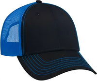 OTTO 83-1239 6 Panel Low Profile Mesh Back Trucker Hat - Black Black Neon Blue - Black Blue / One Size Fits Most