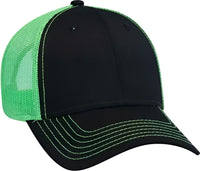 OTTO 83-1239 6 Panel Low Profile Mesh Back Trucker Hat - Black Black Neon Green - Black Green / One Size Fits Most