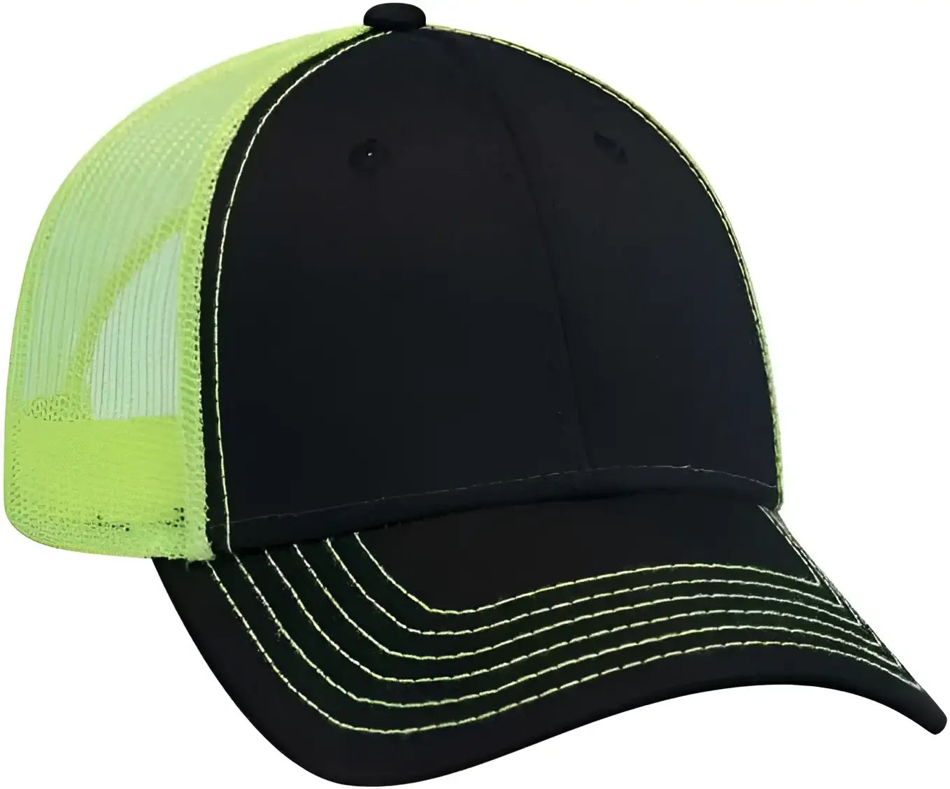 OTTO 83-1239 6 Panel Low Profile Mesh Back Trucker Hat - Black Black Neon Yellow - Black Yellow / One Size Fits Most