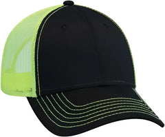 OTTO 83-1239 6 Panel Low Profile Mesh Back Trucker Hat - Black Black Neon Yellow - Black Yellow / One Size Fits Most