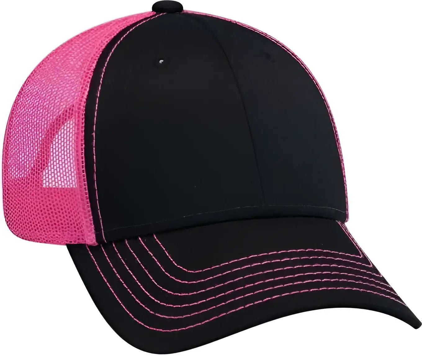 OTTO 83-1239 6 Panel Low Profile Mesh Back Trucker Hat - Black Black NeonPnk - Black Pink / One Size Fits Most